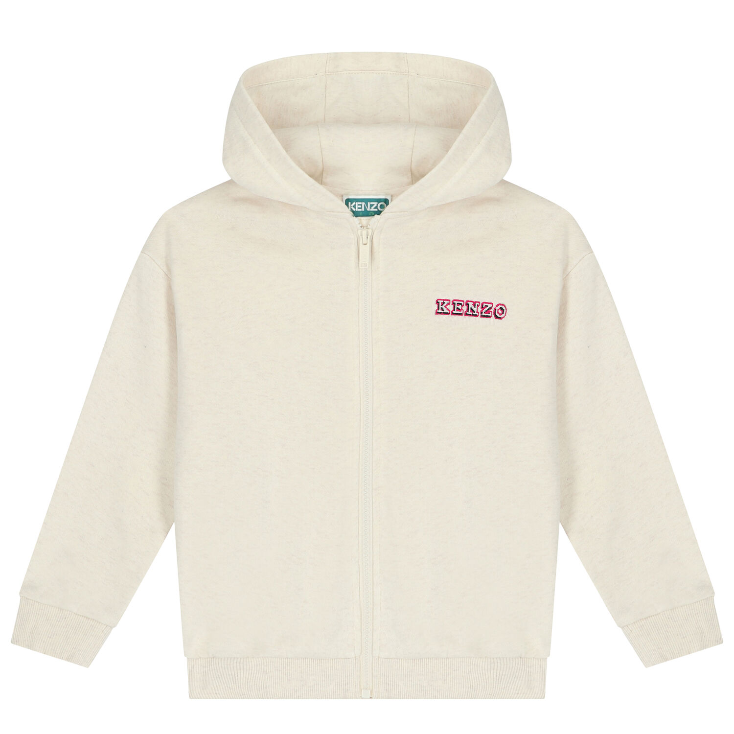 Girls Ivory Logo Hooded Zip Up Top, 1, hi-res